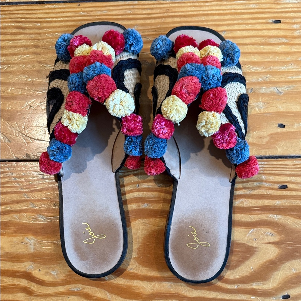 JOIE. Colorful Pom-Pom Women's Sandals
